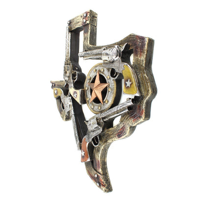 Texas State Map Wall Decor Western Revolver Pistol Star Rustic Accent 18 inch