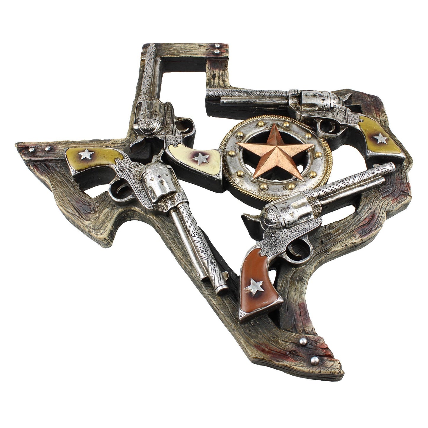 Texas State Map Wall Decor Western Revolver Pistol Star Rustic Accent 18 inch