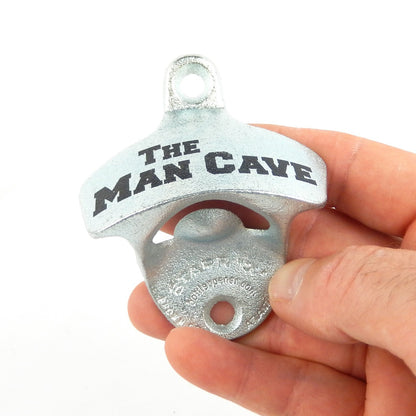 Starr X Cast Iron Bottle Opener Wall Mount "The Man Cave" Zinc Plated USA Made