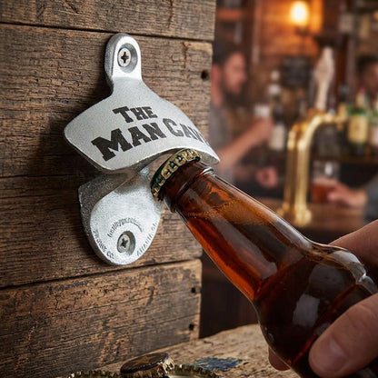 Starr X Cast Iron Bottle Opener Wall Mount "The Man Cave" Zinc Plated USA Made