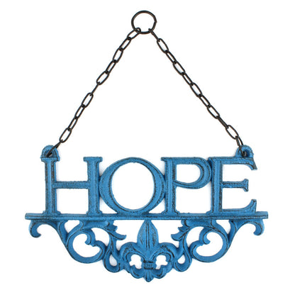 3 Cast Iron Faith, Hope, Love Wall Decor Inspirational Hanging Signs Rustic Blue