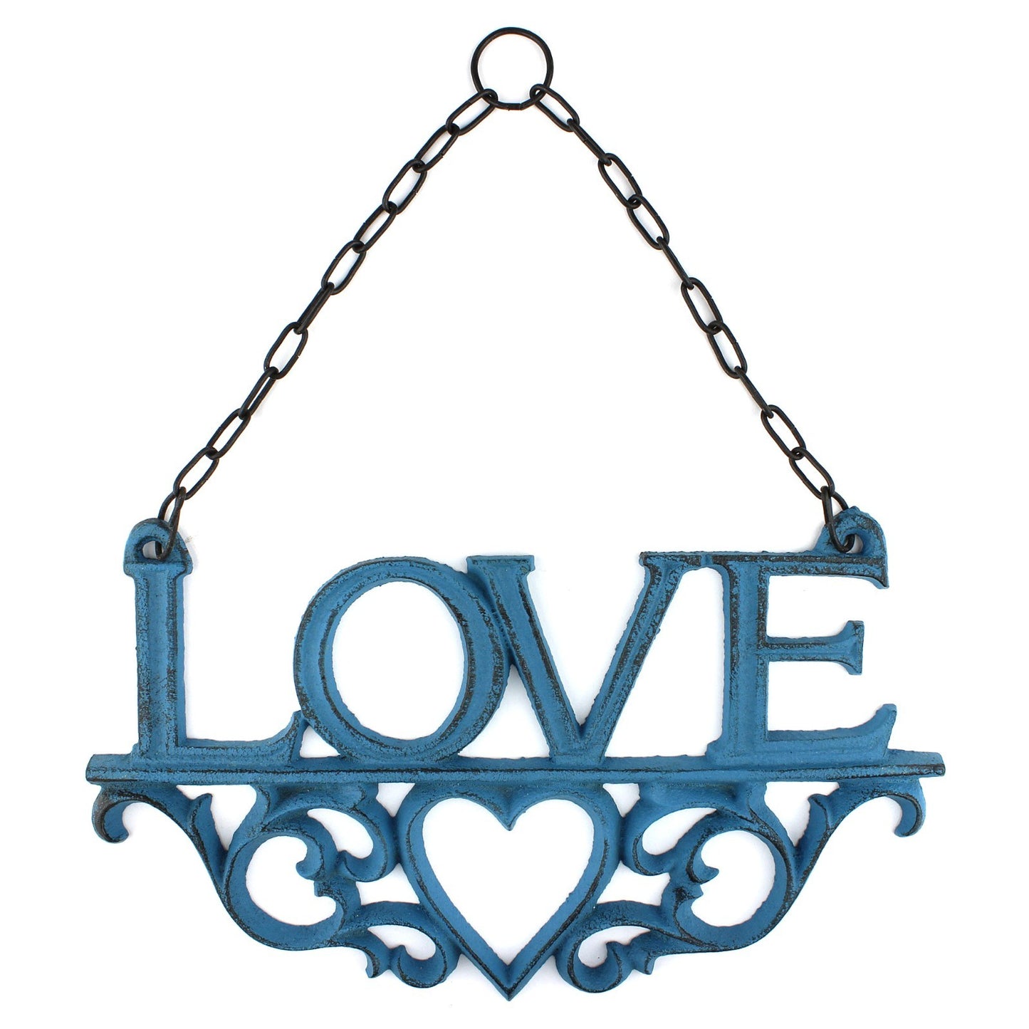 3 Cast Iron Faith, Hope, Love Wall Decor Inspirational Hanging Signs Rustic Blue
