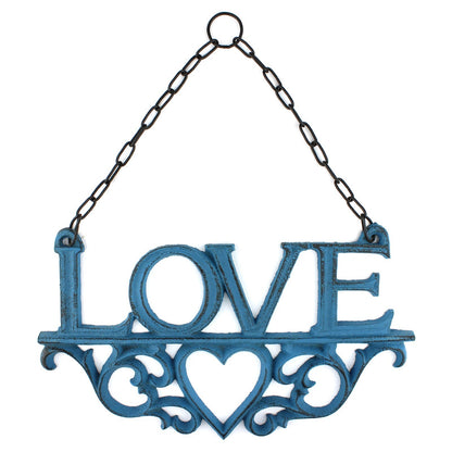 3 Cast Iron Faith, Hope, Love Wall Decor Inspirational Hanging Signs Rustic Blue