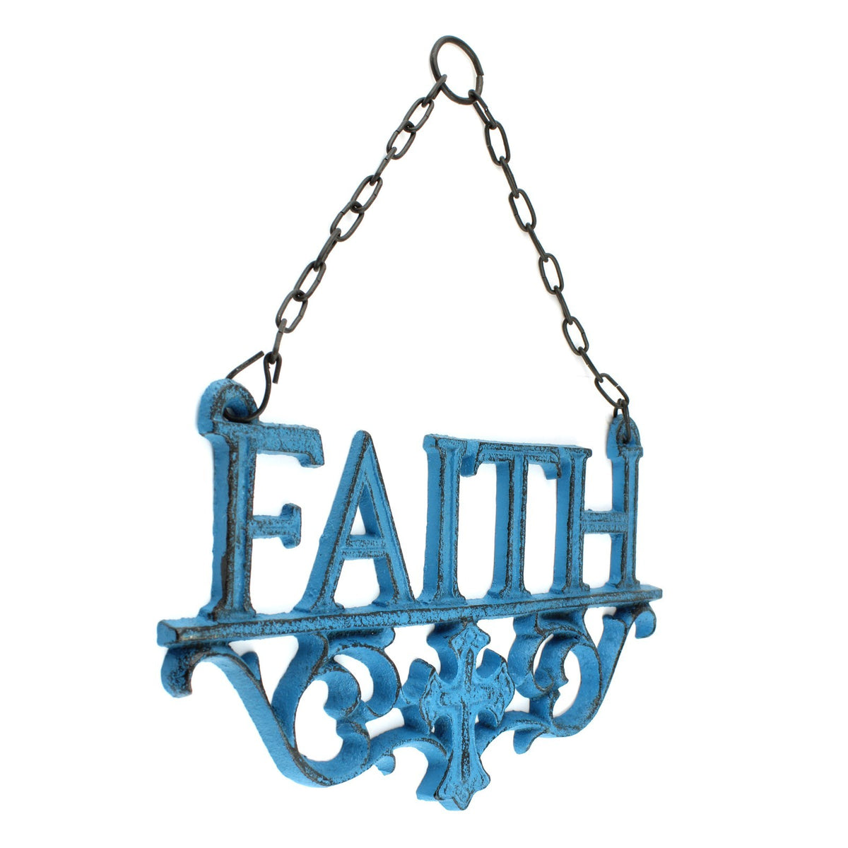 3 Cast Iron Faith, Hope, Love Wall Decor Inspirational Hanging Signs Rustic Blue