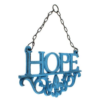 3 Cast Iron Faith, Hope, Love Wall Decor Inspirational Hanging Signs Rustic Blue