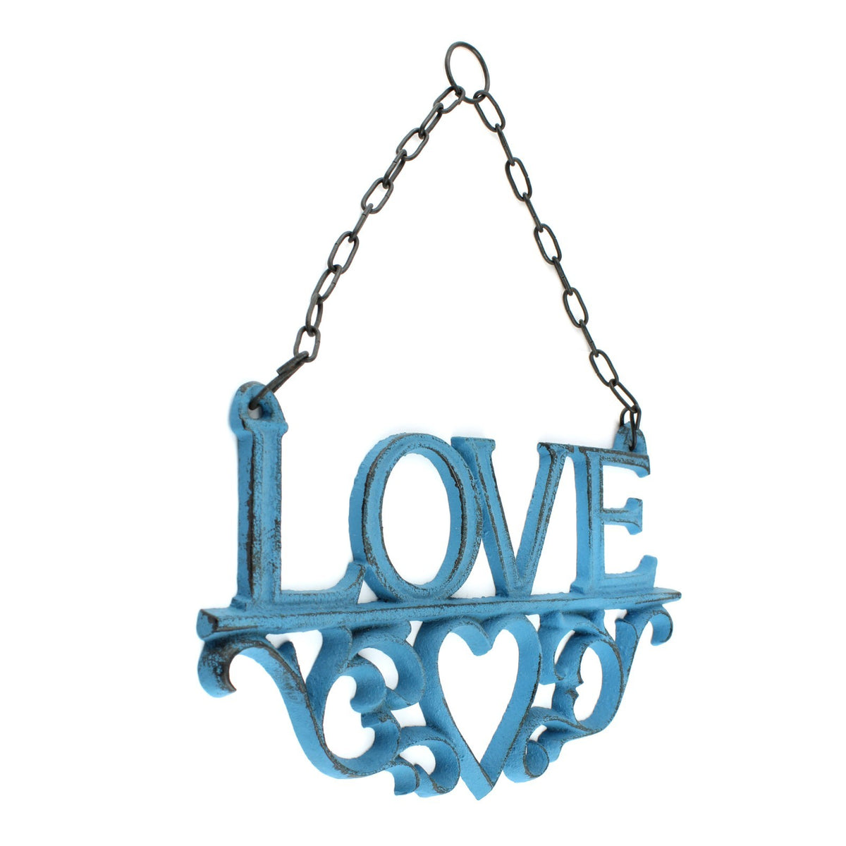 3 Cast Iron Faith, Hope, Love Wall Decor Inspirational Hanging Signs Rustic Blue