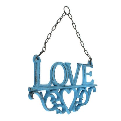 3 Cast Iron Faith, Hope, Love Wall Decor Inspirational Hanging Signs Rustic Blue