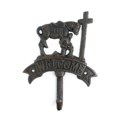 Cast Iron Praying Cowboy Cross Welcome Wall Hook Western Horse Coat Key Hanger