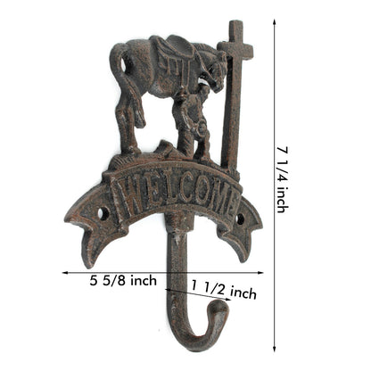 Cast Iron Praying Cowboy Cross Welcome Wall Hook Western Horse Coat Key Hanger