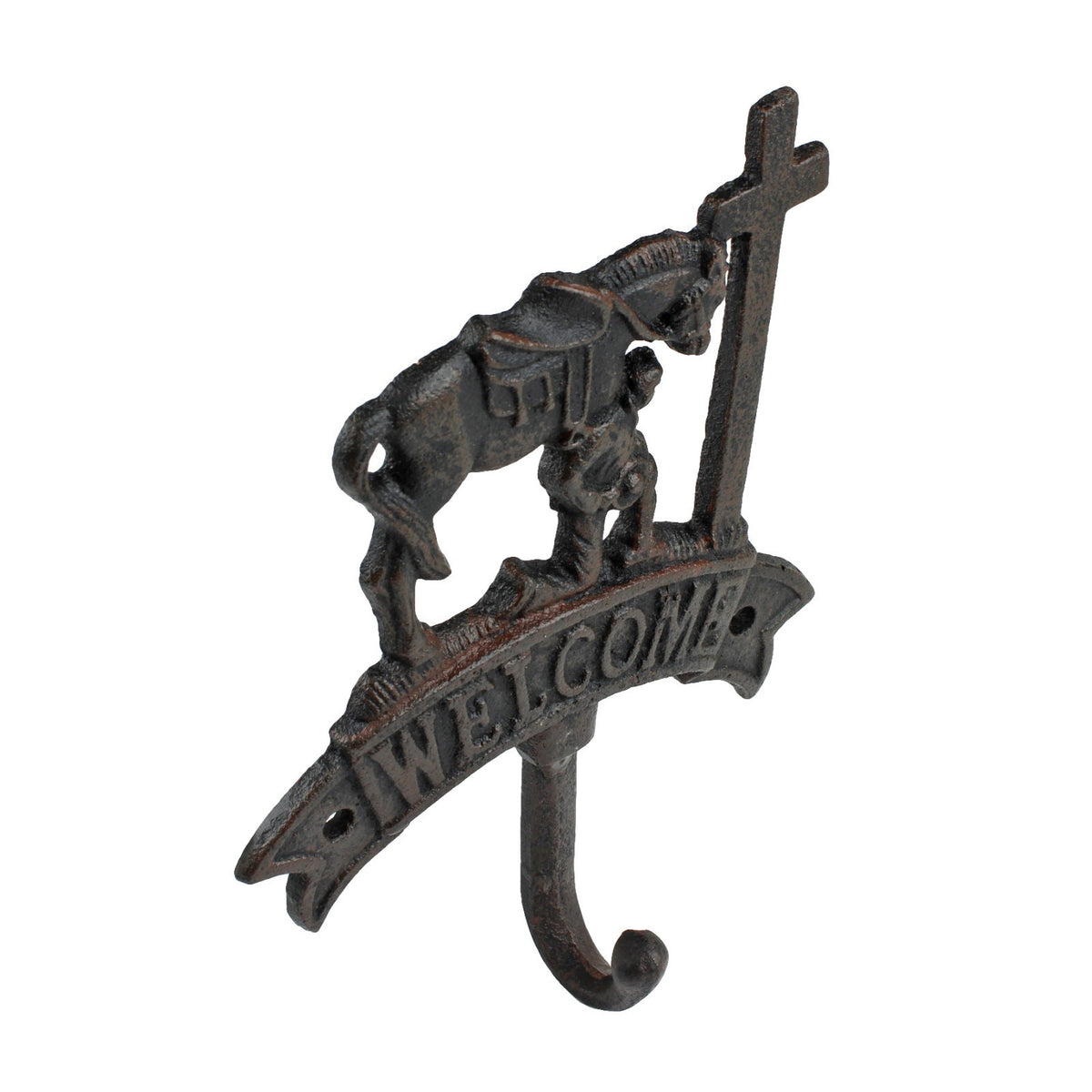 Cast Iron Praying Cowboy Cross Welcome Wall Hook Western Horse Coat Key Hanger