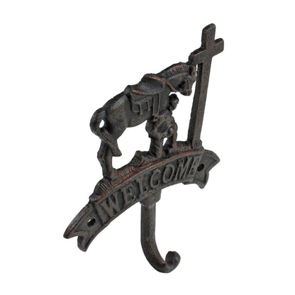 Cast Iron Praying Cowboy Cross Welcome Wall Hook Western Horse Coat Key Hanger