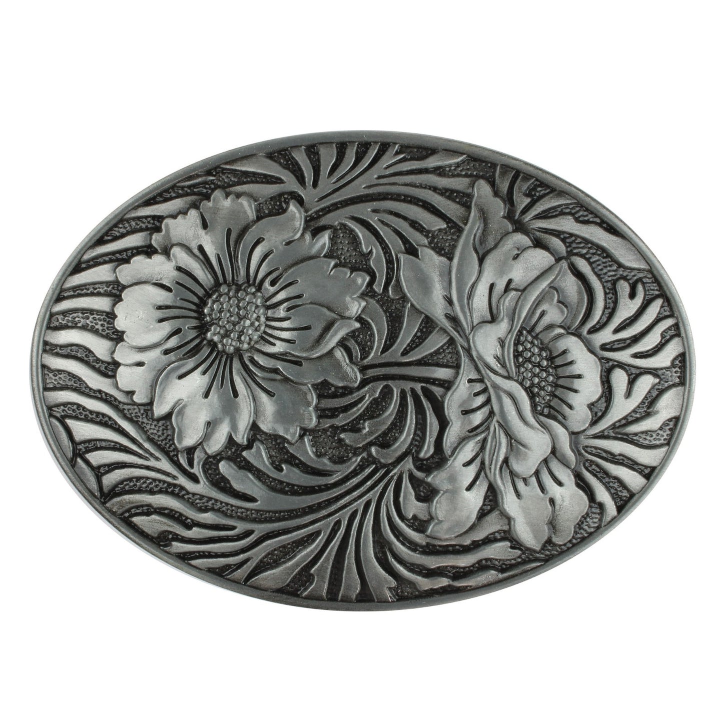 Western Sunflowers Belt Buckle Antique Silver Tone Engraved Flower Oval Cowgirl