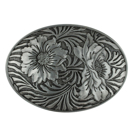 Western Sunflowers Belt Buckle Antique Silver Tone Engraved Flower Oval Cowgirl