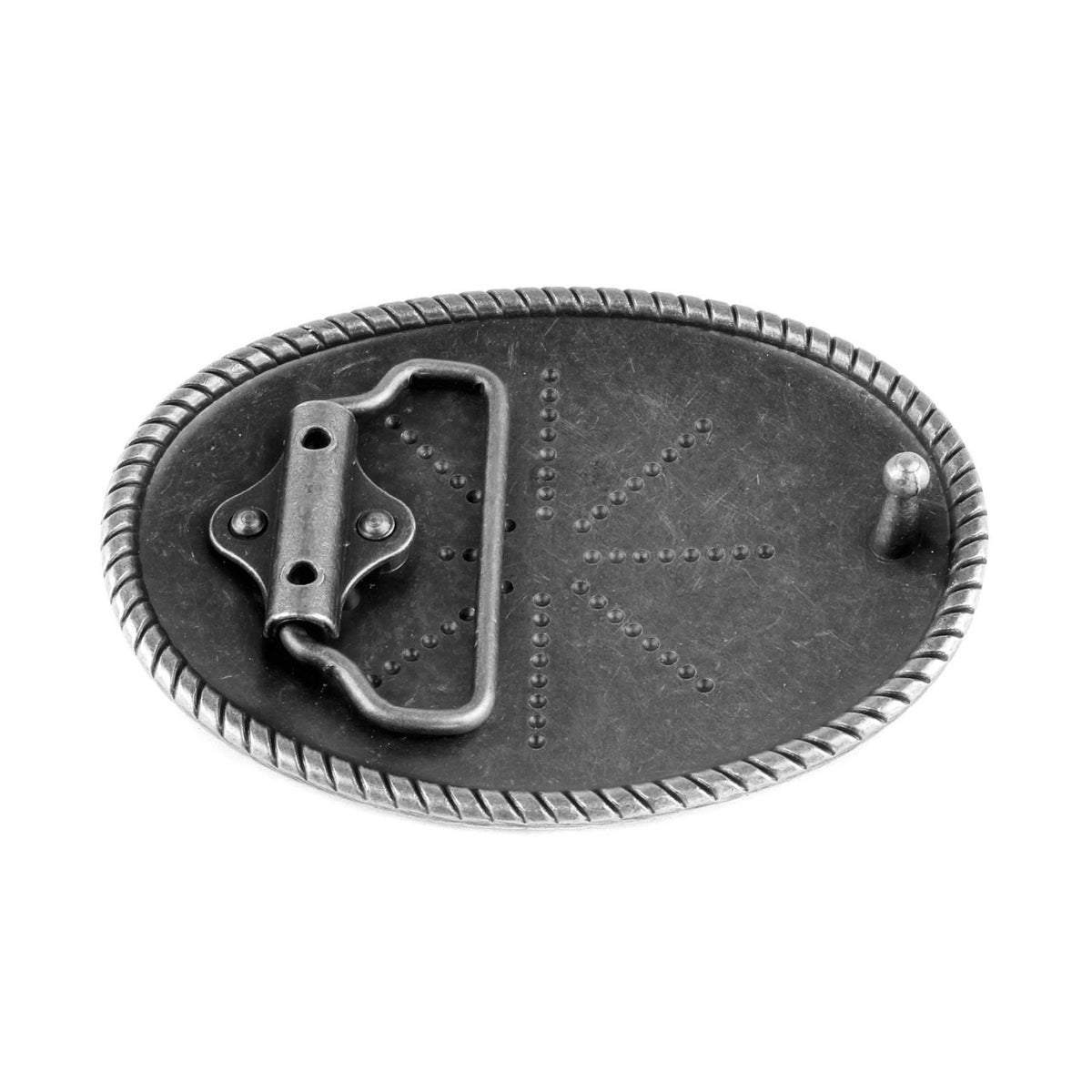 Western Floral Scroll Belt Buckle Antique Silver Tone Engraved Oval Rope Border