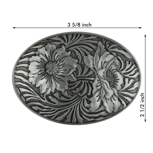 Western Sunflowers Belt Buckle Antique Silver Tone Engraved Flower Oval Cowgirl
