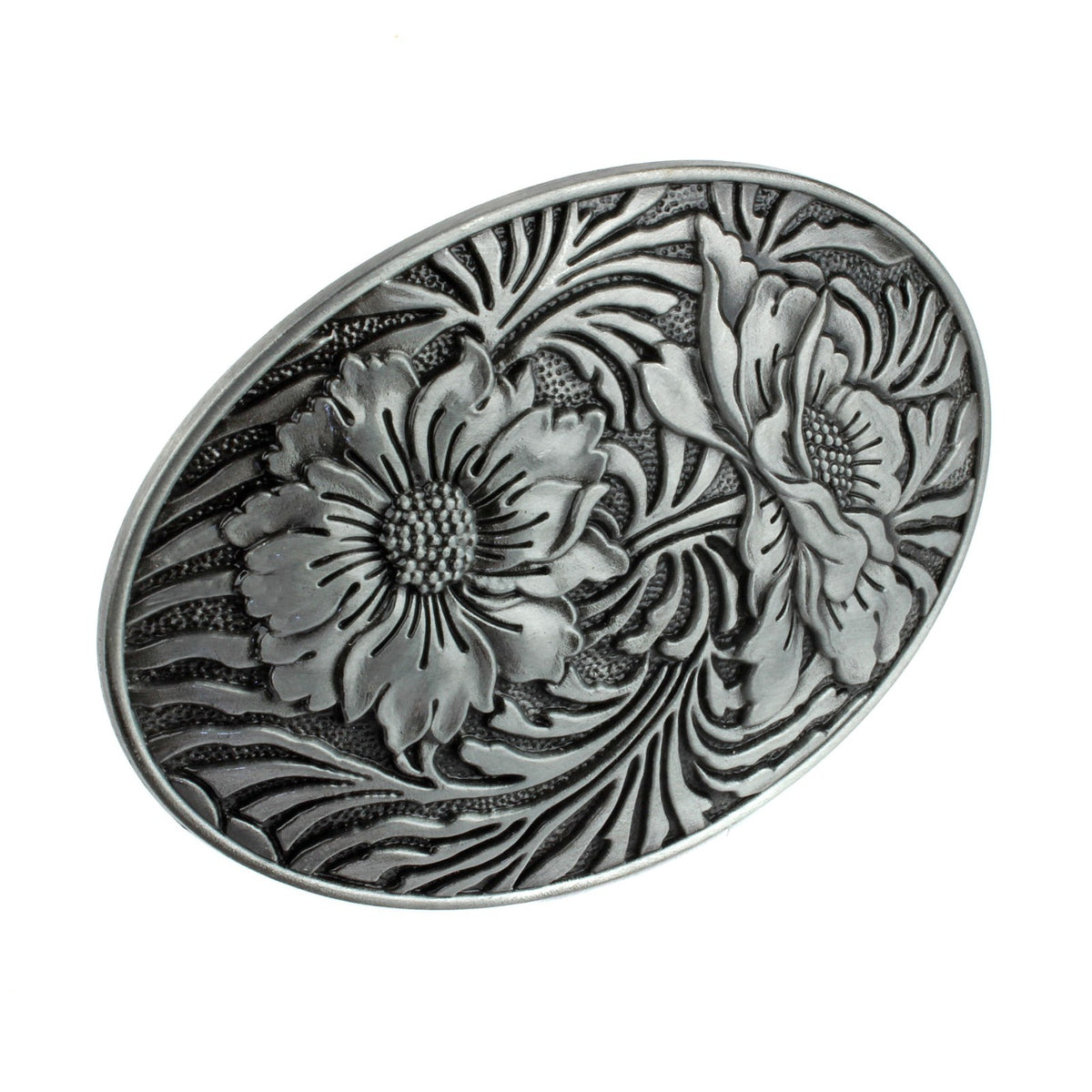 Western Sunflowers Belt Buckle Antique Silver Tone Engraved Flower Oval Cowgirl
