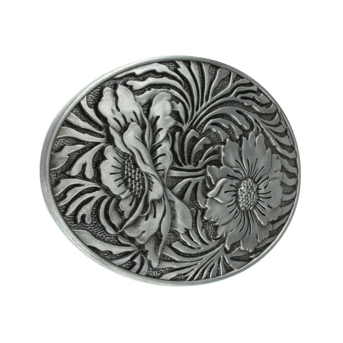 Western Sunflowers Belt Buckle Antique Silver Tone Engraved Flower Oval Cowgirl