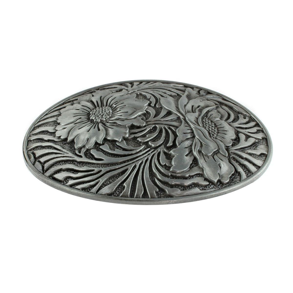 Western Sunflowers Belt Buckle Antique Silver Tone Engraved Flower Oval Cowgirl