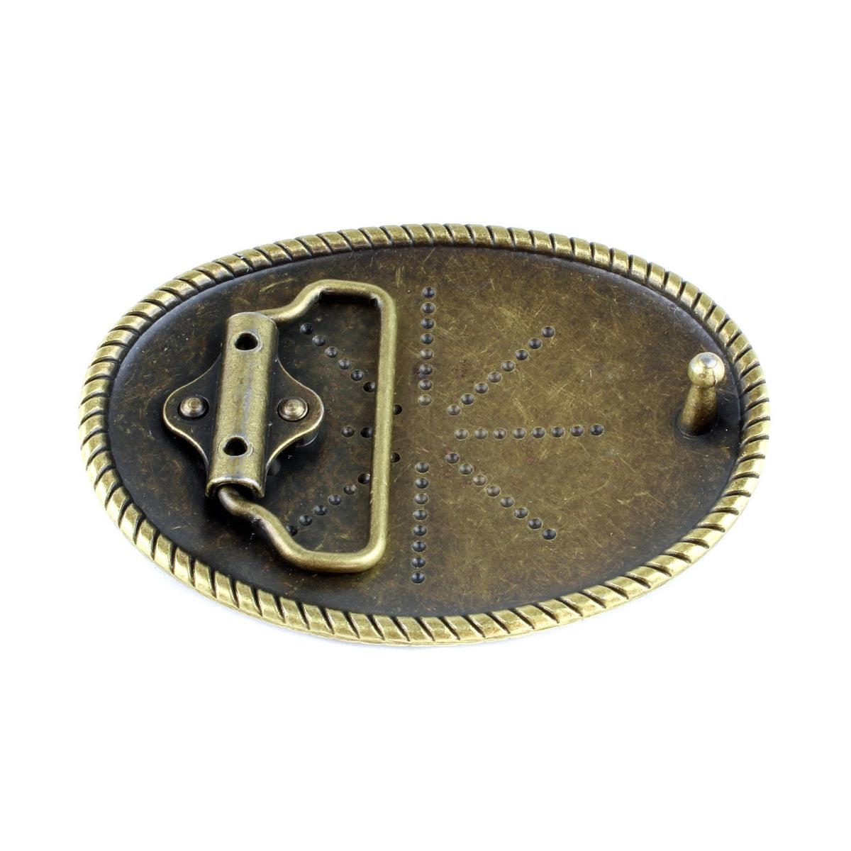 Western Floral Belt Buckle Antique Brass Gold Tone Engraved Oval Rope Border