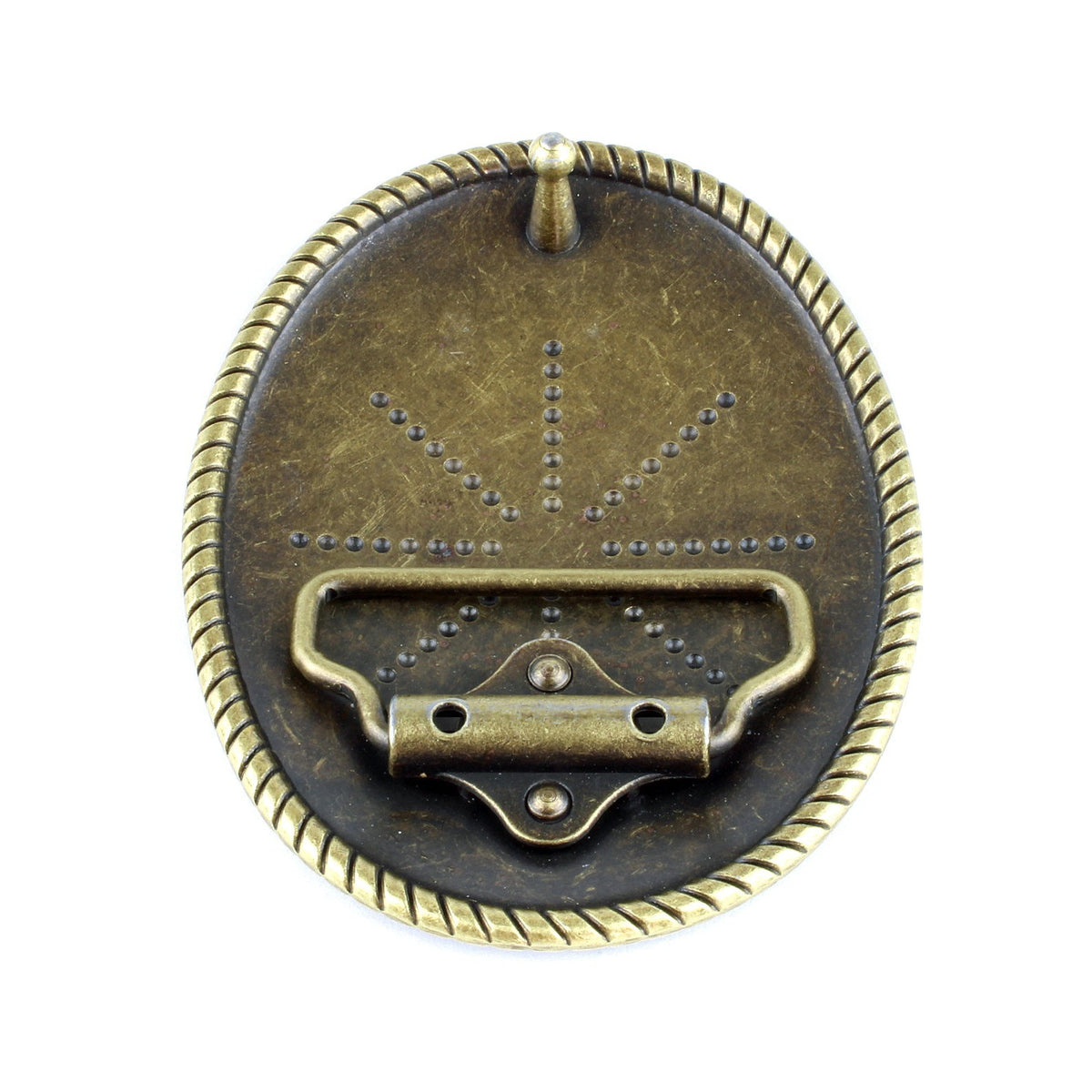 Western Floral Belt Buckle Antique Brass Gold Tone Engraved Oval Rope Border