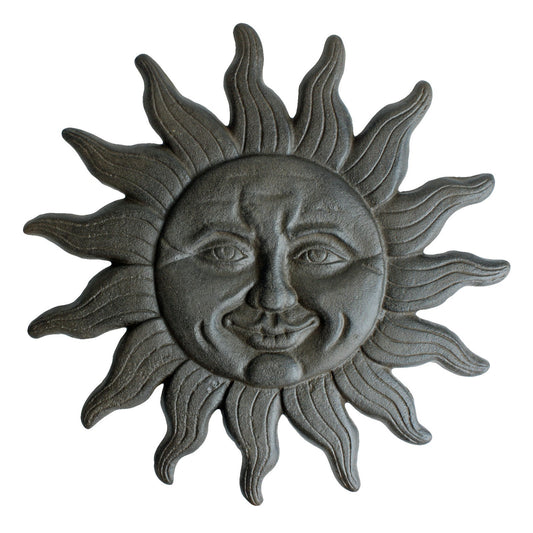Cast Iron Sun Face Stepping Stone Rustic Celestial Garden Walkway Plaque 12 3/8"