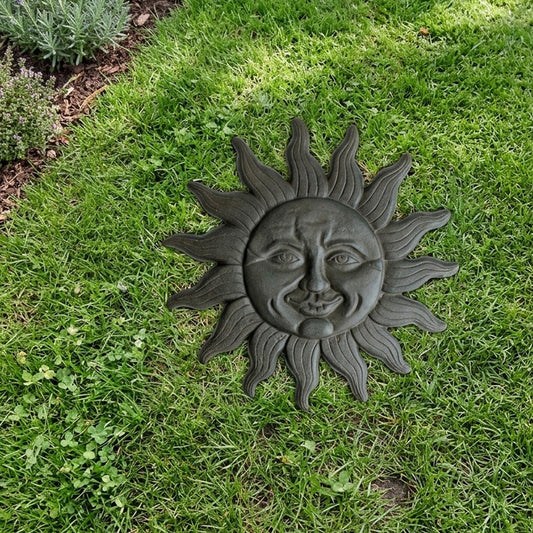 Cast Iron Sun Face Stepping Stone Rustic Celestial Garden Walkway Plaque 12 3/8"