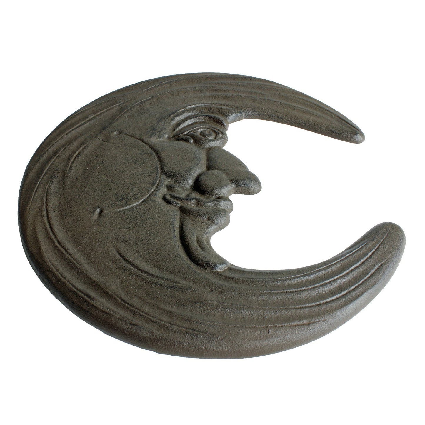 Cast Iron Crescent Moon Face Stepping Stone Rustic Garden Walkway Plaque 11 3/4"