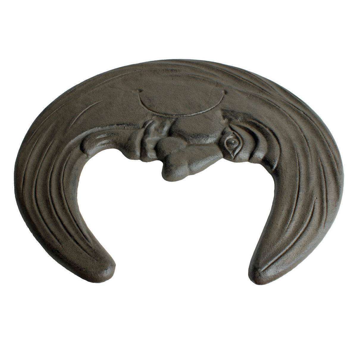 Cast Iron Crescent Moon Face Stepping Stone Rustic Garden Walkway Plaque 11 3/4"