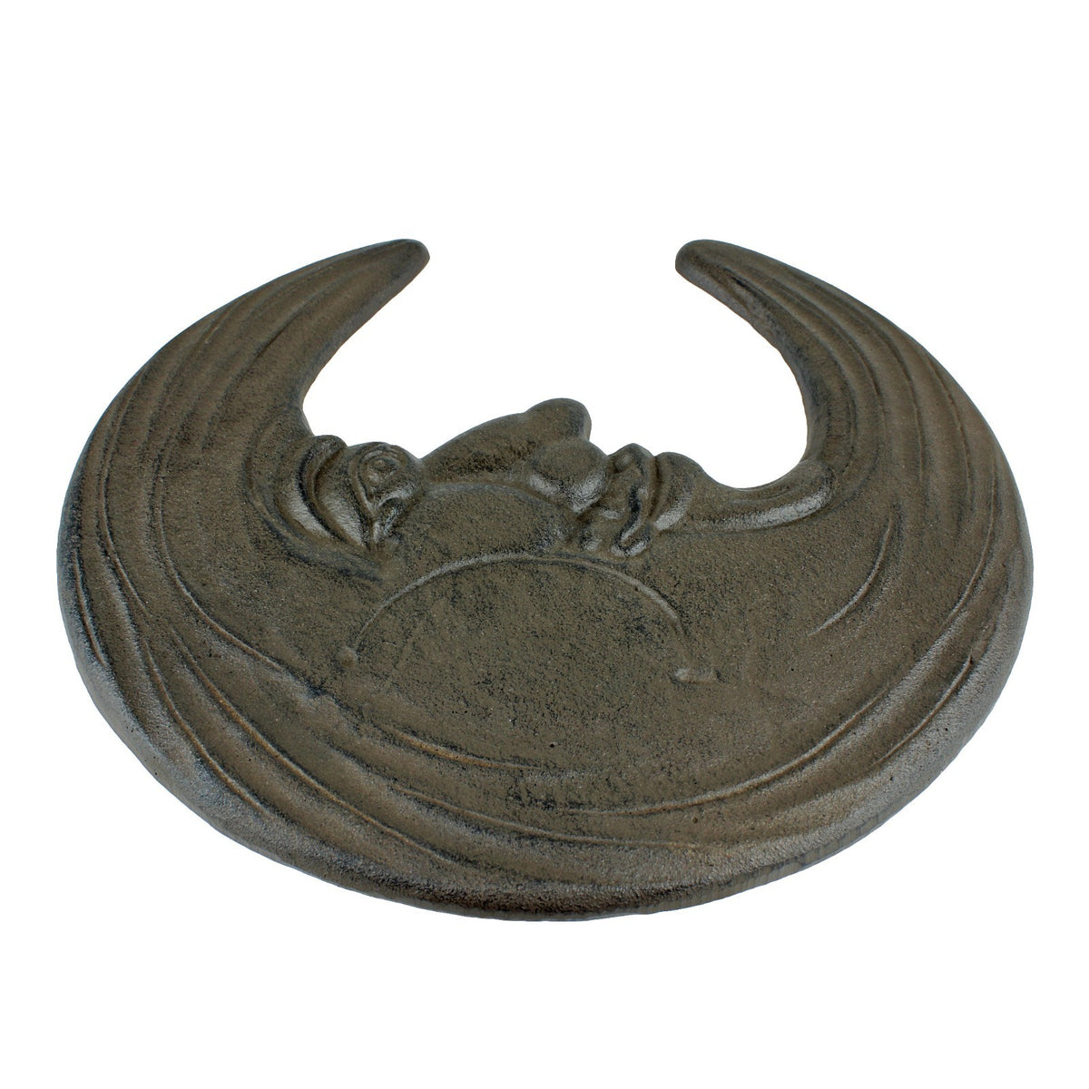 Cast Iron Crescent Moon Face Stepping Stone Rustic Garden Walkway Plaque 11 3/4"