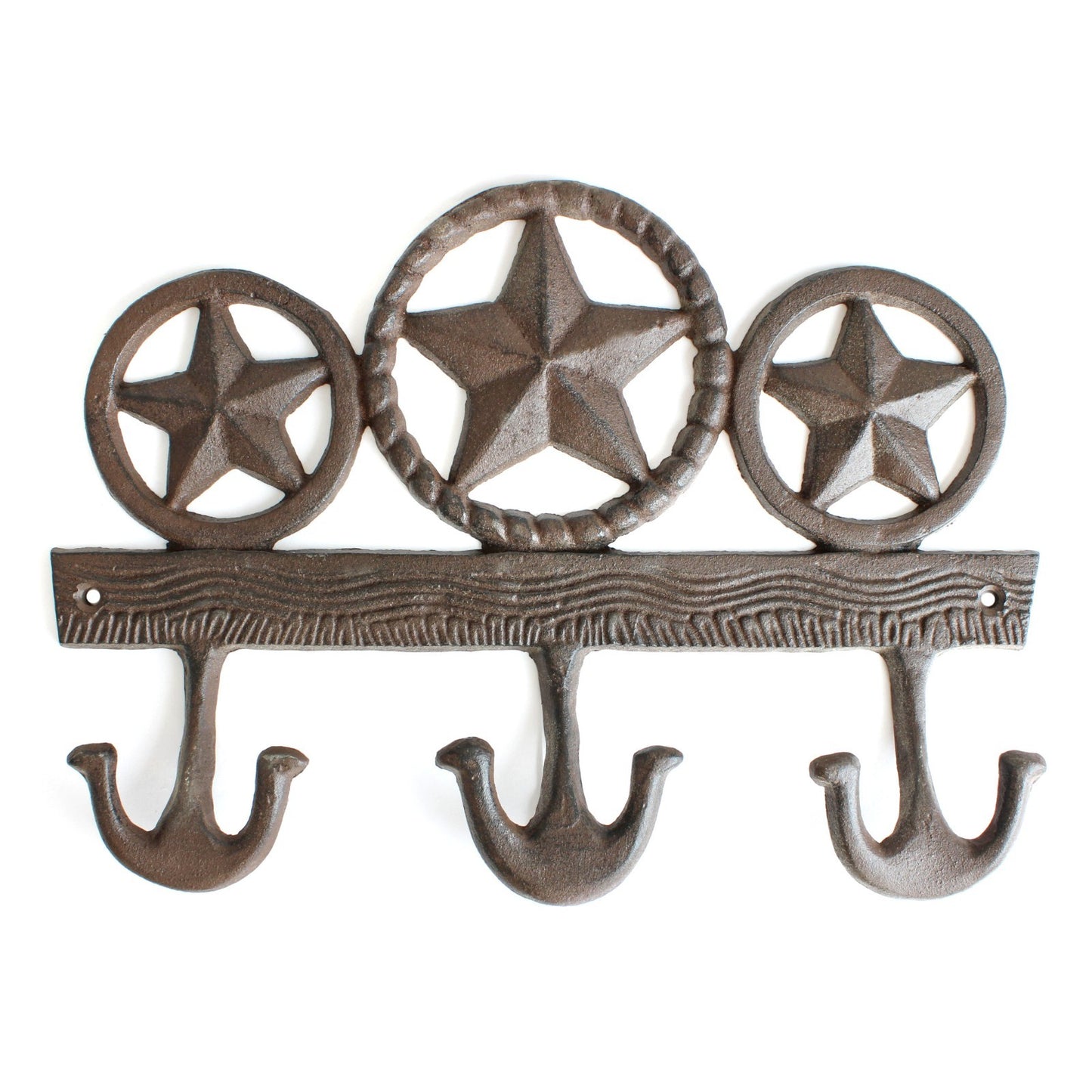 Cast Iron Texas Stars Wall Hook Rack Key Towel Coat Hanger Rustic Western Brown
