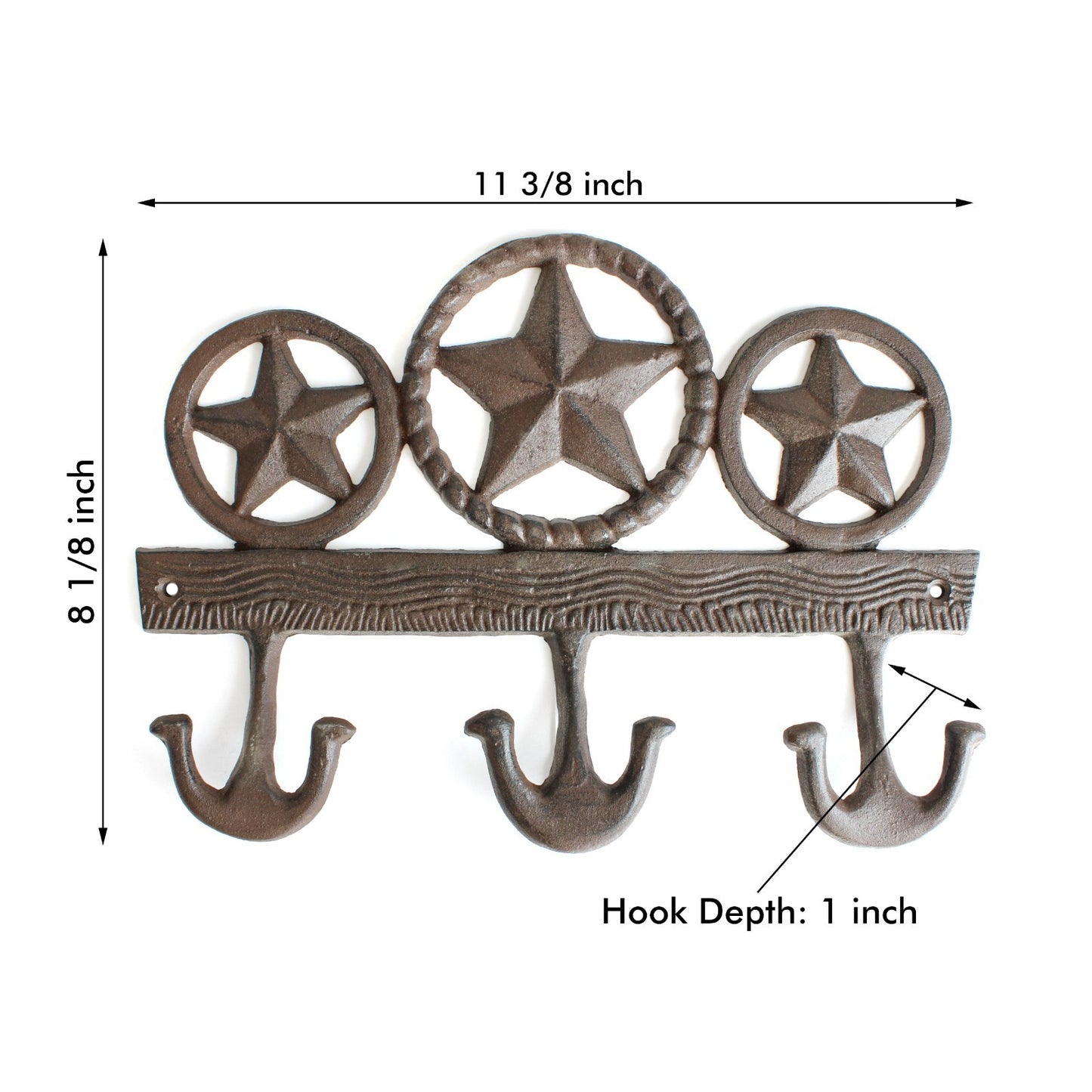 Cast Iron Texas Stars Wall Hook Rack Key Towel Coat Hanger Rustic Western Brown