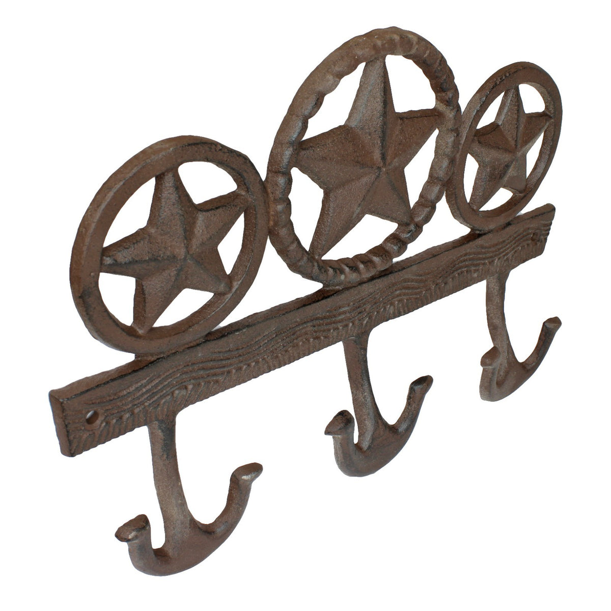 Cast Iron Texas Stars Wall Hook Rack Key Towel Coat Hanger Rustic Western Brown
