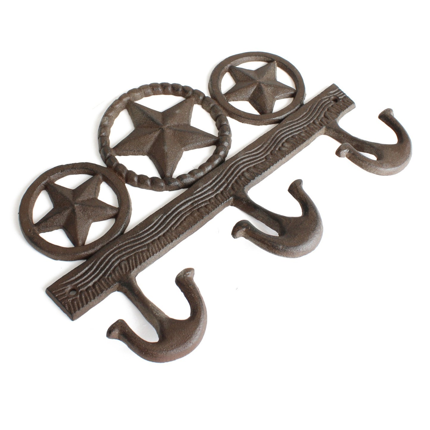 Cast Iron Texas Stars Wall Hook Rack Key Towel Coat Hanger Rustic Western Brown