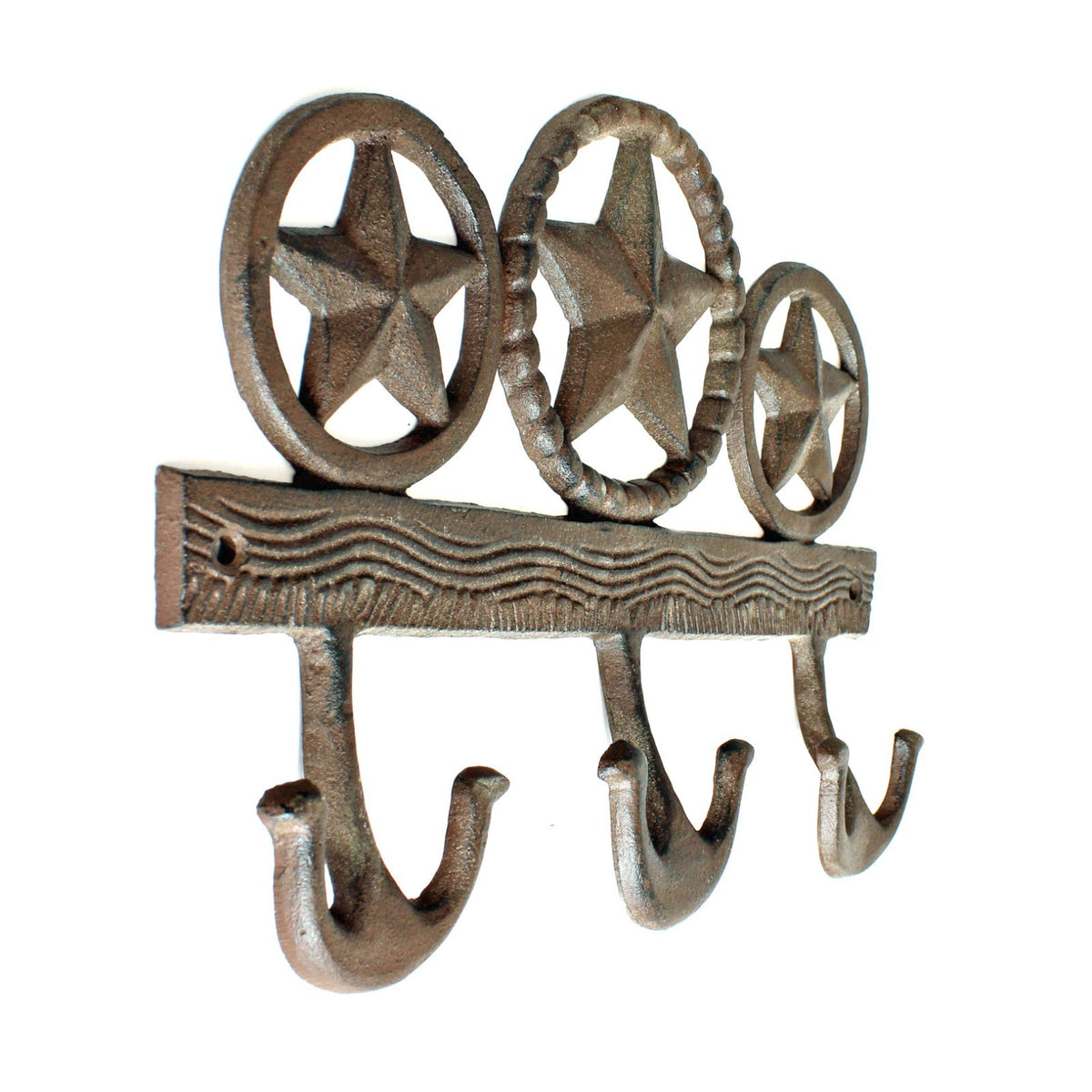 Cast Iron Texas Stars Wall Hook Rack Key Towel Coat Hanger Rustic Western Brown