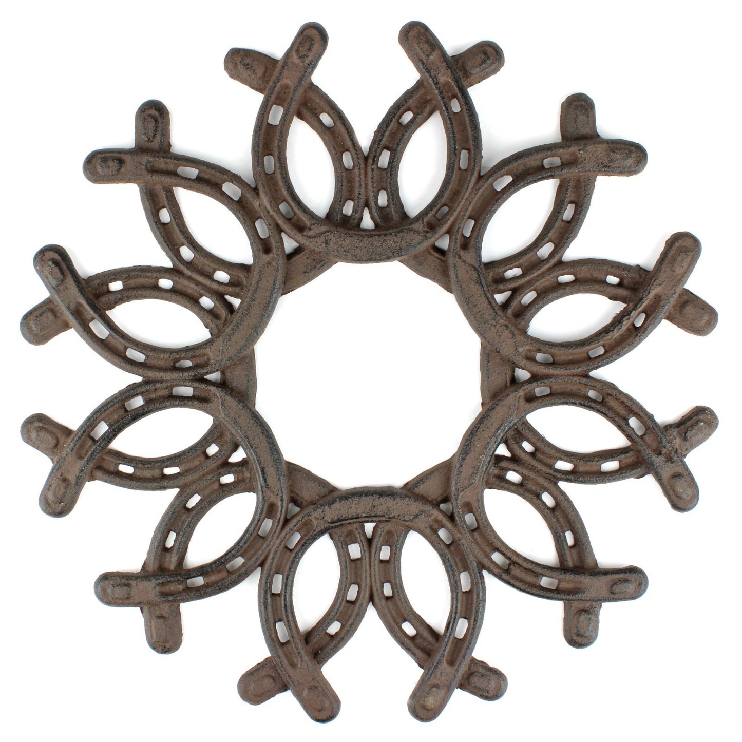 Cast Iron Mandala Lucky Horseshoe Wreath Wall Art Decor Antique Brown 13 inch