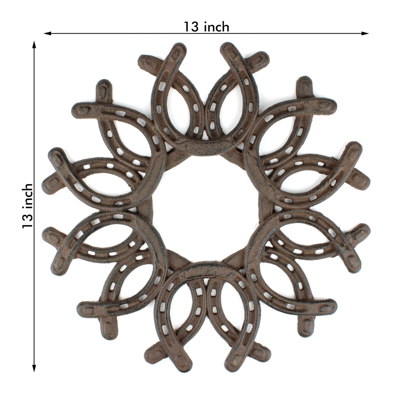 Cast Iron Mandala Lucky Horseshoe Wreath Wall Art Decor Antique Brown 13 inch