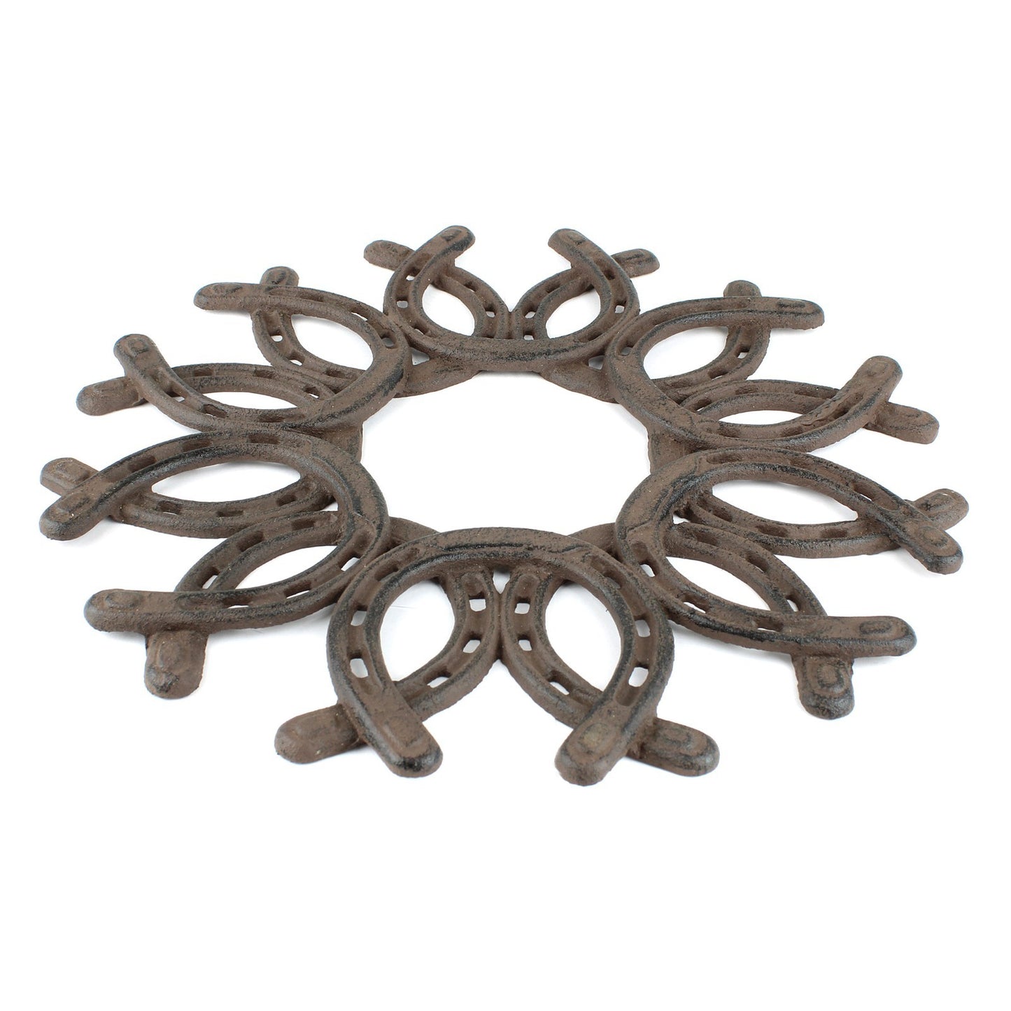 Cast Iron Mandala Lucky Horseshoe Wreath Wall Art Decor Antique Brown 13 inch