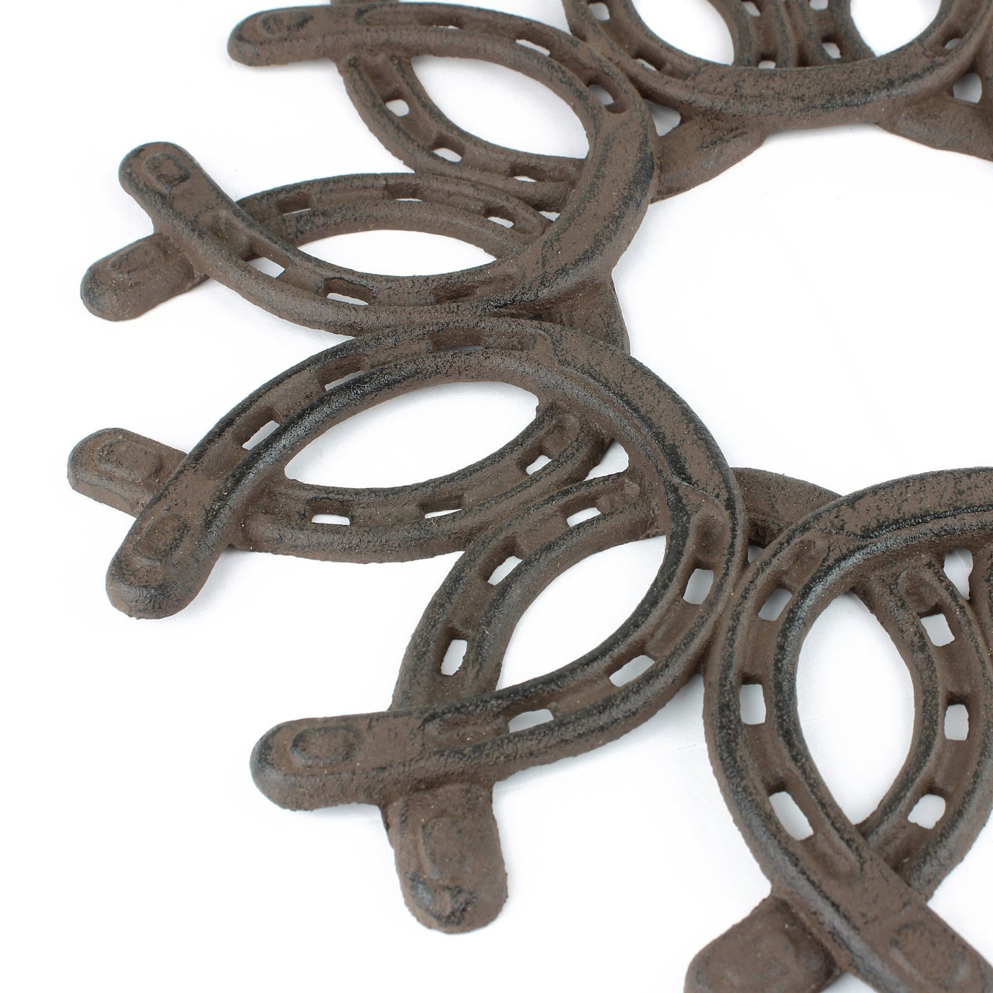 Cast Iron Mandala Lucky Horseshoe Wreath Wall Art Decor Antique Brown 13 inch