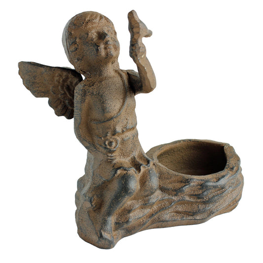 Cast Iron Cherub Angel Candle Holder Figurine Rustic Vintage Rustic Garden Decor