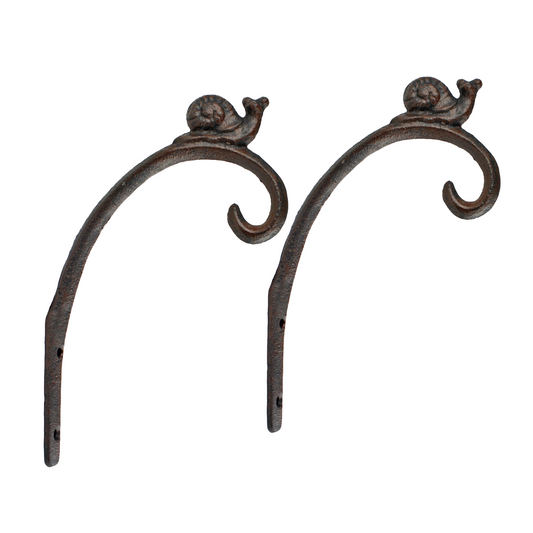 2 Cast Iron Snail Wall Hooks Plant Bracket Basket Holder Rustic Garden Decor