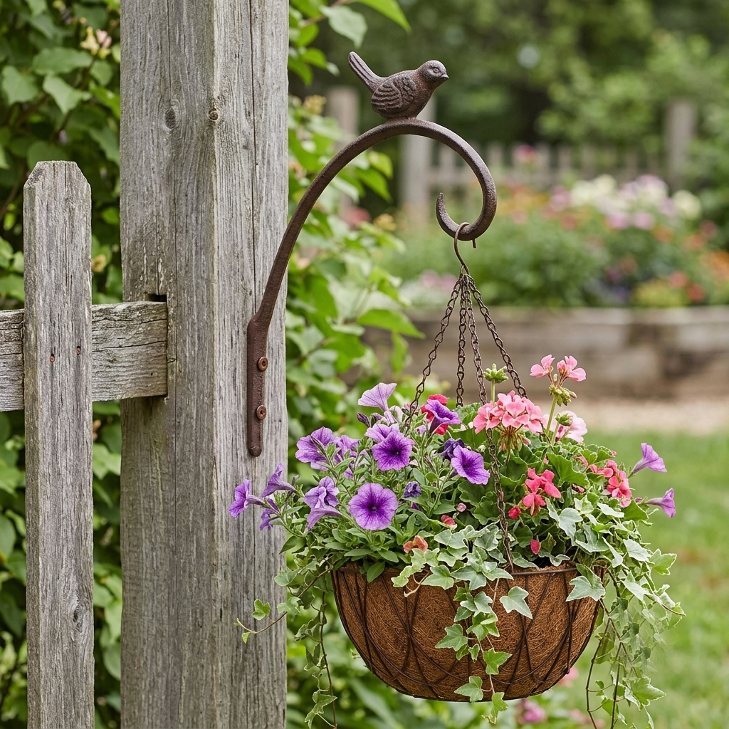 Cast Iron Bird and Snail Plant Hanger Wall Bracket Hooks Garden Basket Holder