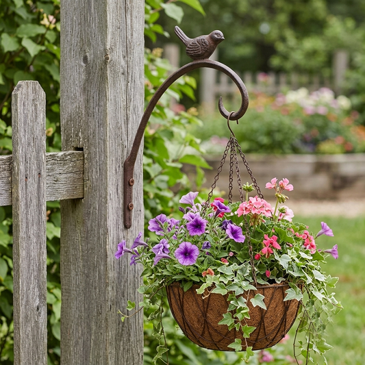 2 Cast Iron Bird Plant Hanger Wall Bracket Hooks Basket Holder Garden Decor