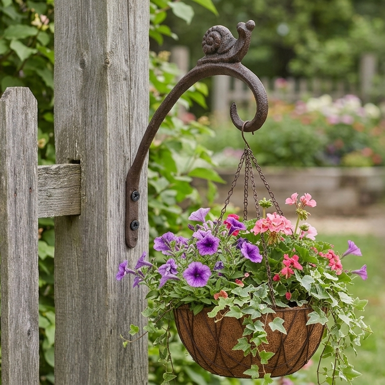 Cast Iron Bird and Snail Plant Hanger Wall Bracket Hooks Garden Basket Holder