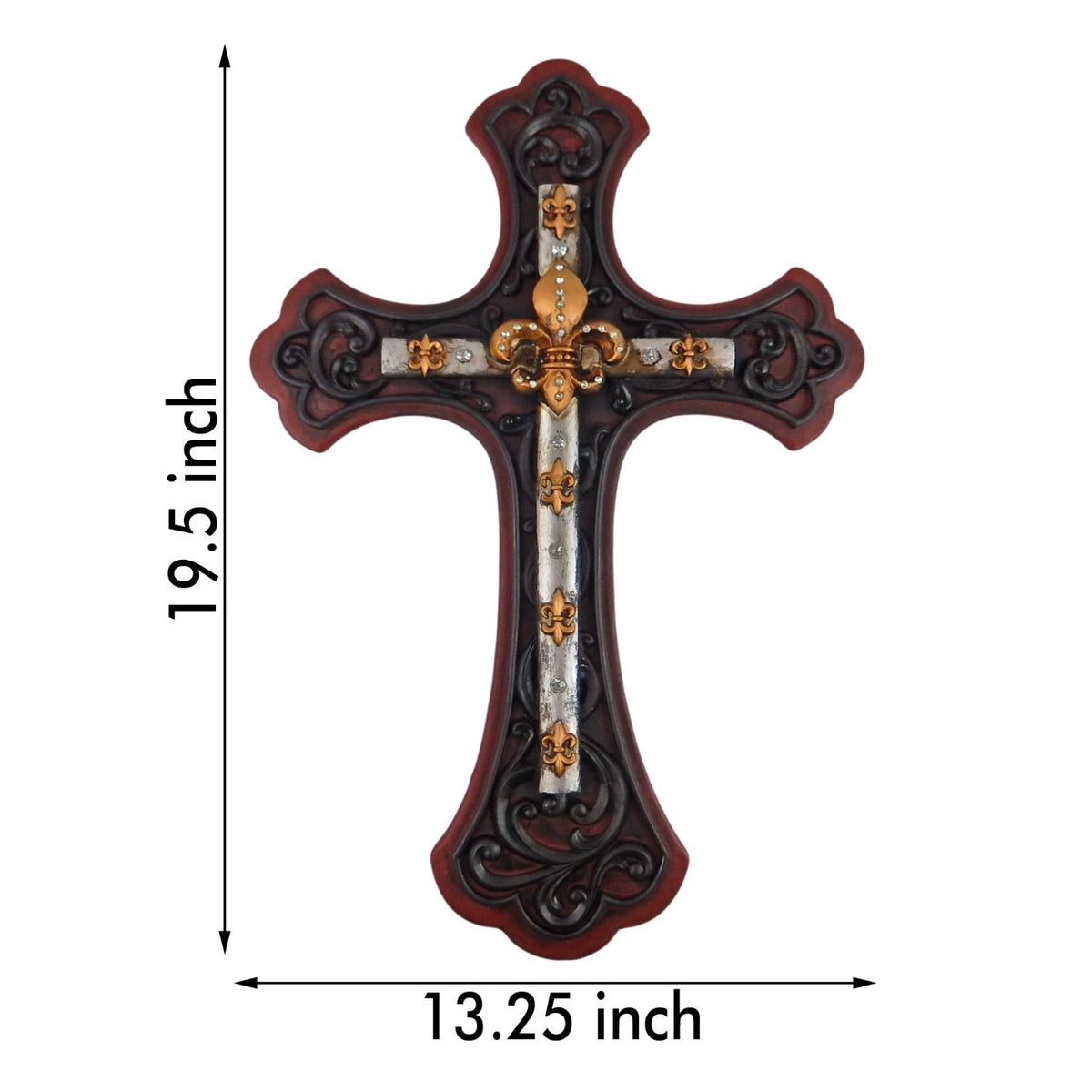 Fleur De Lis Wall Cross Rustic Western Decor Rhinestone Religious Plaque 19.5 in