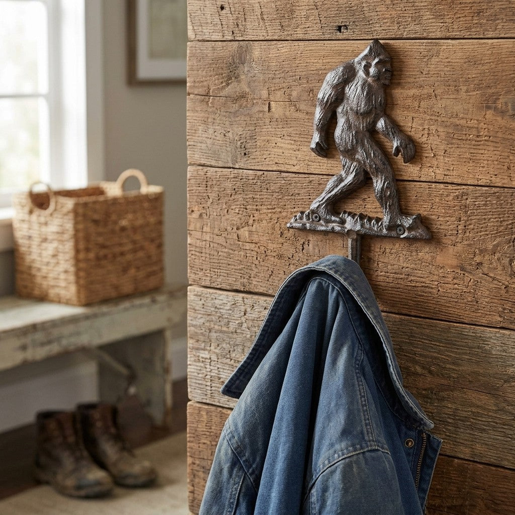 Cast Iron Bigfoot Wall Hook Rustic Sasquatch Coat Key Hanger Cabin Decor 8 inch