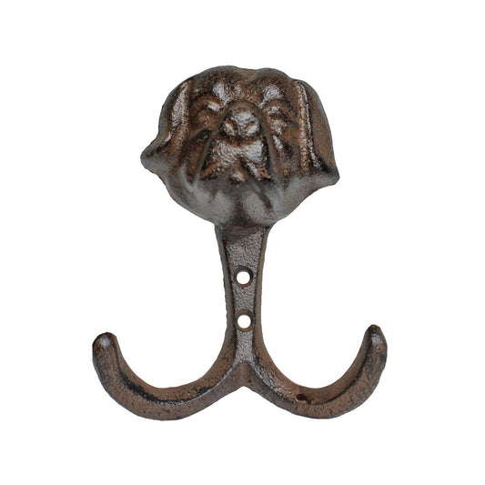 Cast Iron Dog Head Wall Hook Vintage Style Double Key Holder Leash Hanger 5 inch