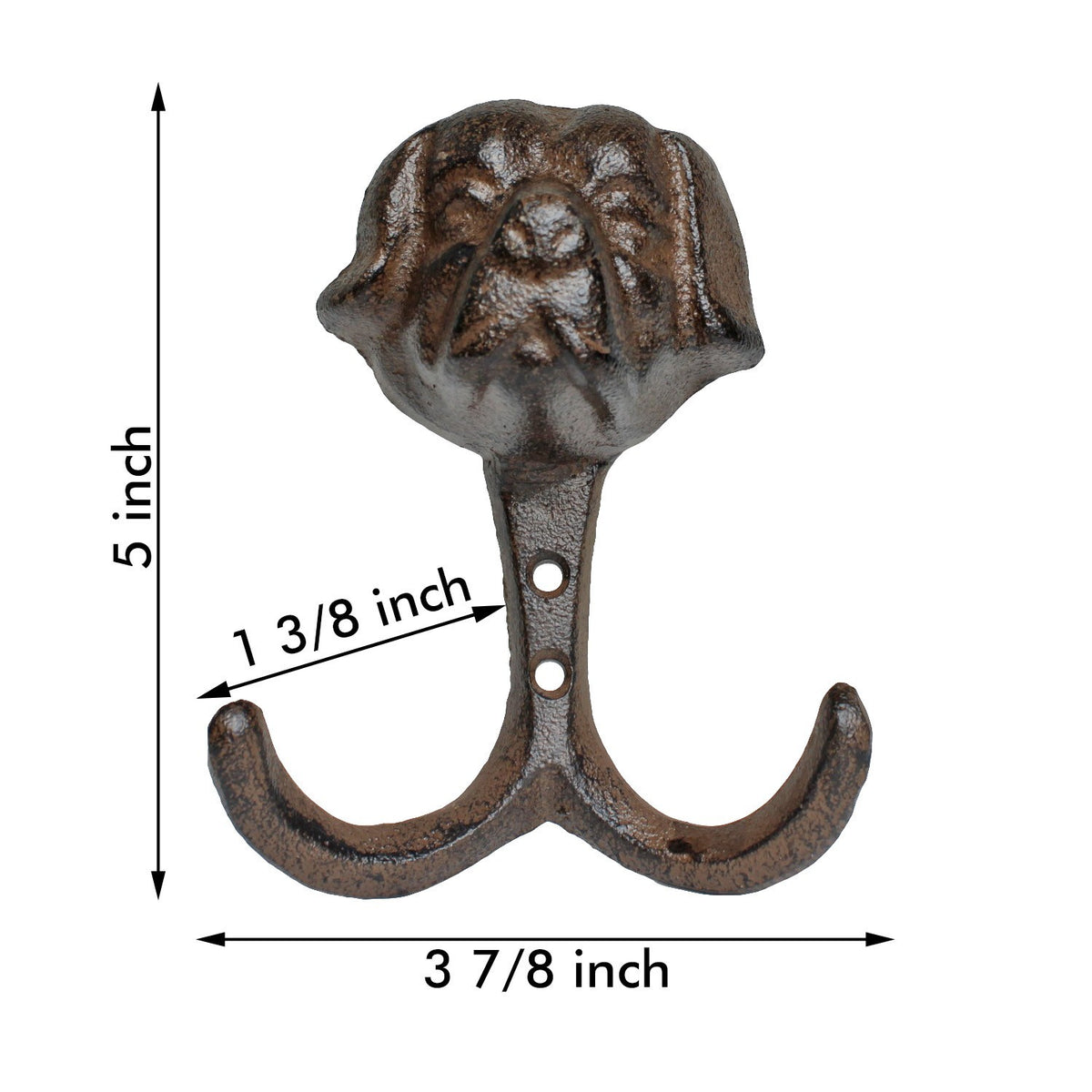 Cast Iron Dog Head Wall Hook Vintage Style Double Key Holder Leash Hanger 5 inch