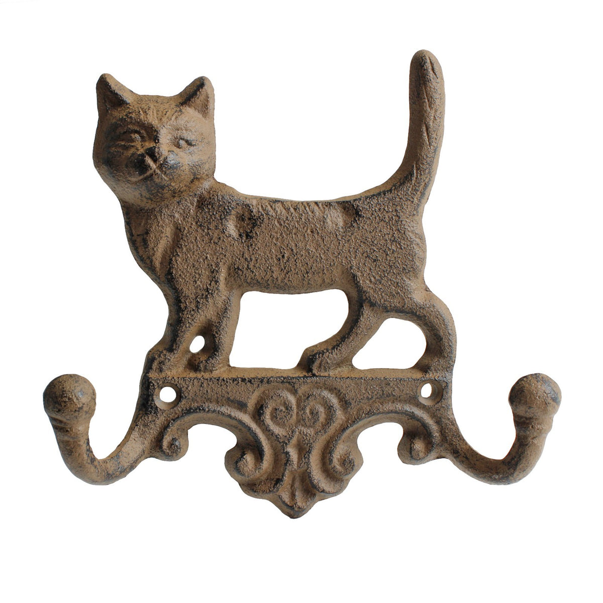 Cast Iron Cat Wall Hook Key Rack Double Hanger Heavy Duty Rustic Antique Style