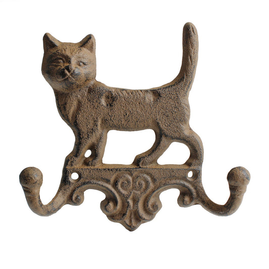 Cast Iron Cat Wall Hook Key Rack Double Hanger Heavy Duty Rustic Antique Style