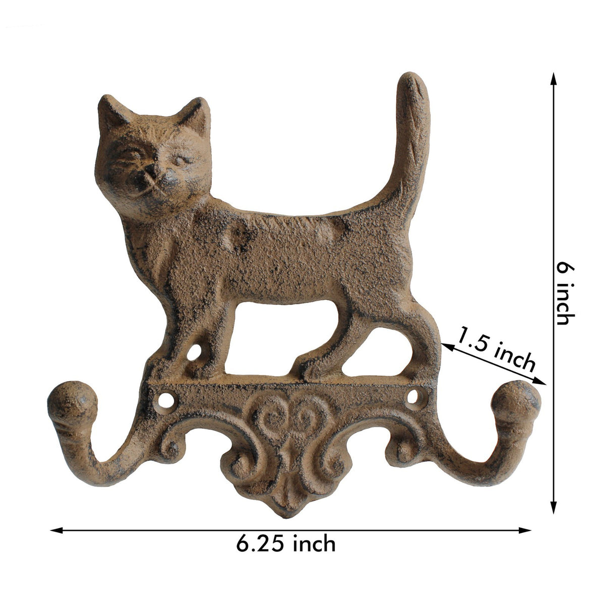 Cast Iron Cat Wall Hook Key Rack Double Hanger Heavy Duty Rustic Antique Style